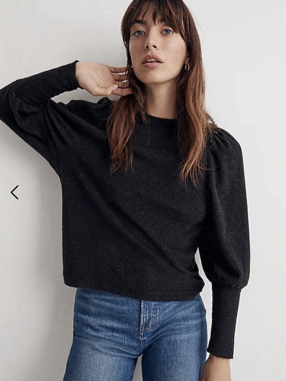 Madewell Charcoal Gray Puff-Sleeve Long Sleeve Top 3X EUC
